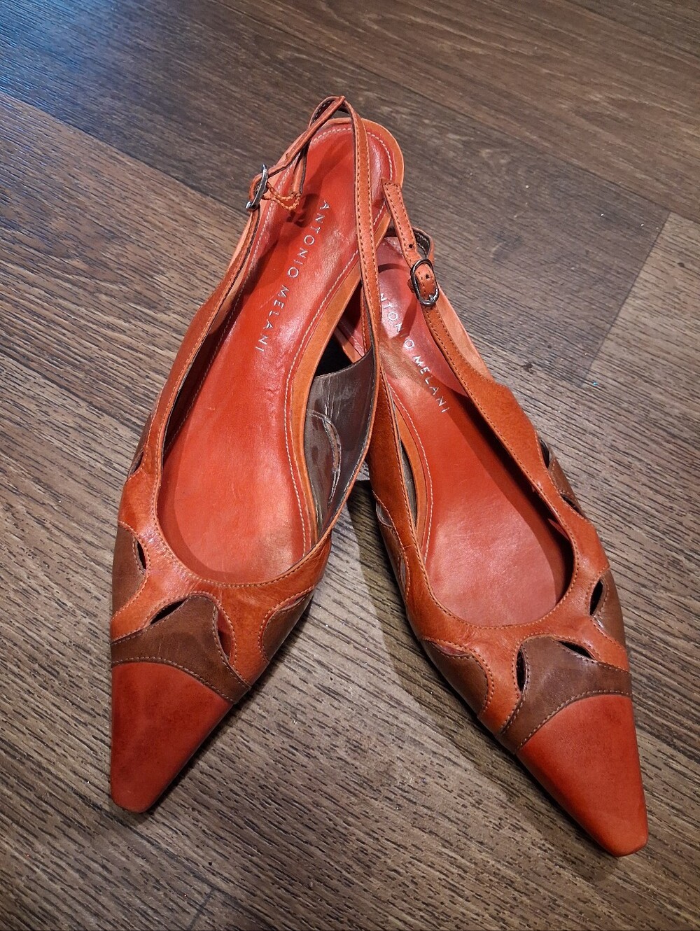 Y2k Antonio Melani Glove Fit Orange Leather Pointed Slingback Flats Sz 7